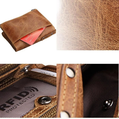 Men's RFID Wallet - FONDUPIN - Foldable - Cowhide Leather - Brown1 2