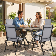 Outsunny Folding Garden Chairs Set of 4 with High Back, Armrests, Light Grey