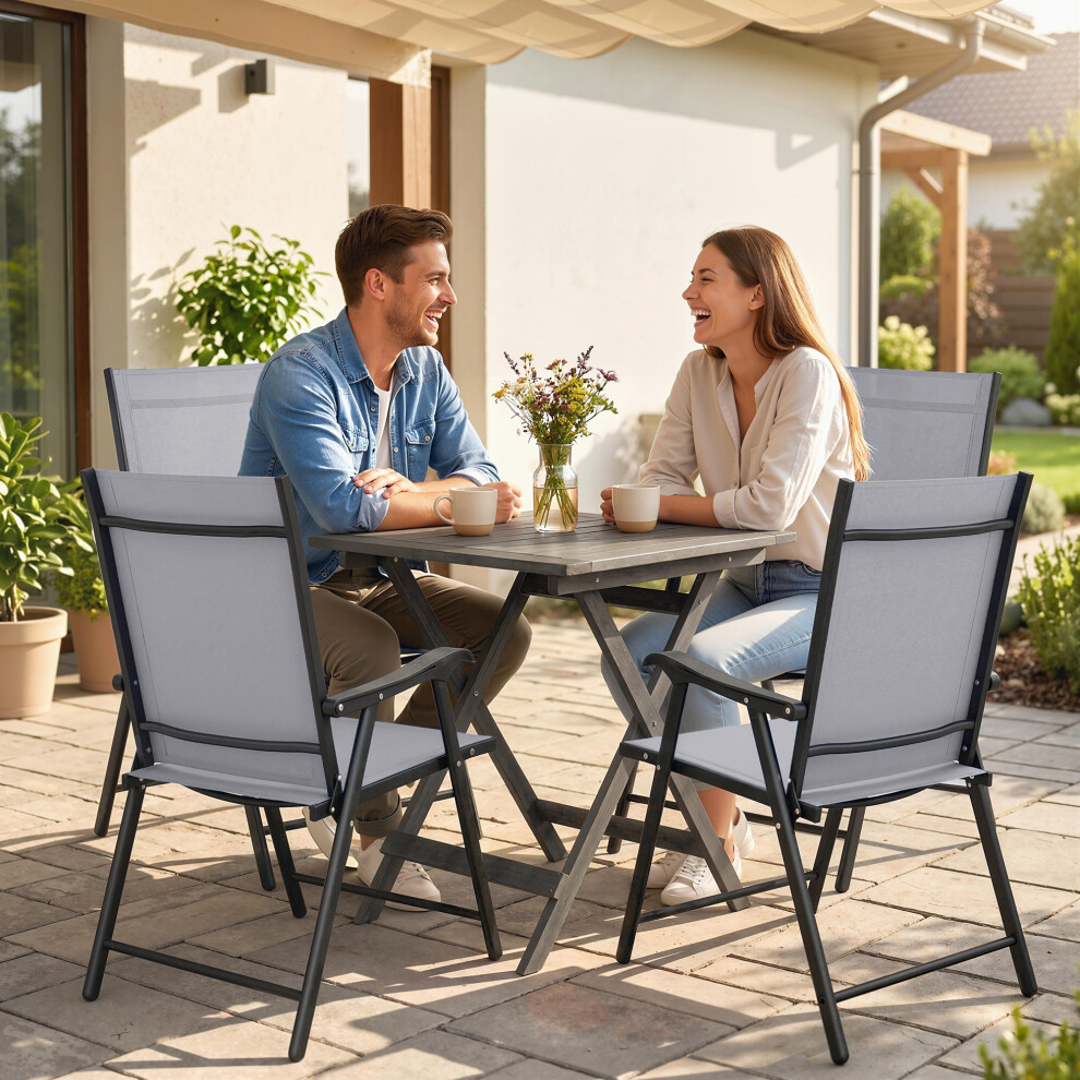 Outsunny Folding Garden Chairs Set Of 4 With High Back, Armrests, Light Grey