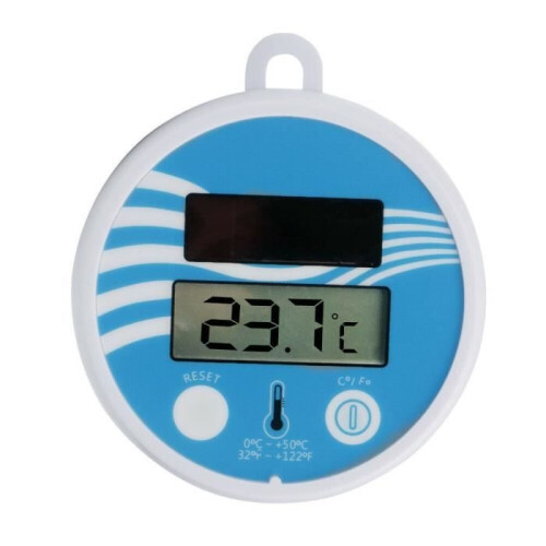 Solar-powered digital thermometer: A precise tool for measuring swimming pool water temperature. 1