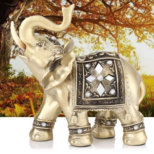 Beeldje - AYNEFY - Elegante Olifant - Goud - Hars - 15x14 cm 1