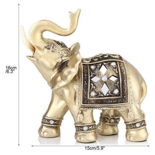Beeldje - AYNEFY - Elegante Olifant - Goud - Hars - 15x14 cm 2