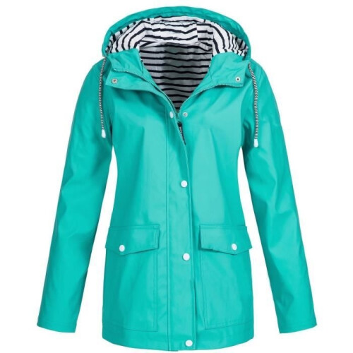 Women's Solid Rain Jacket, Outdoor Plus Size, Waterproof, Hooded, Windproof - Green 1