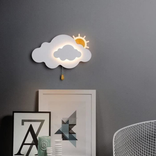 Children's wall light with switch, cloud-shaped wall light for bedroom, white 2