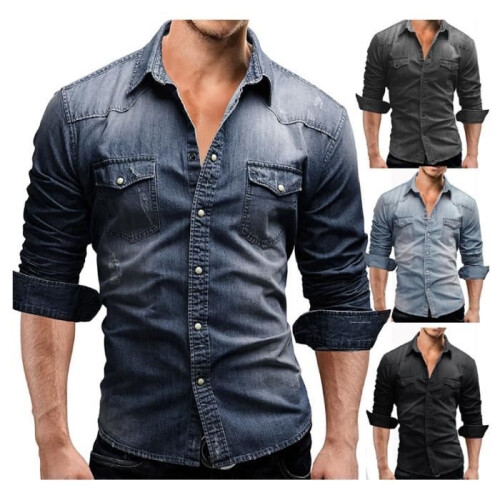 Herren-Langarm-Jeanshemd aus weicher Baumwolle 2
