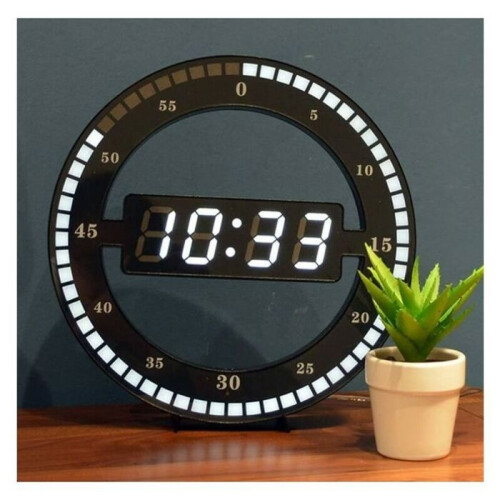 Silent LED Digital Table Clock - Black Electronic Wall Clock - Round Desk Clock - For Bedroom 1