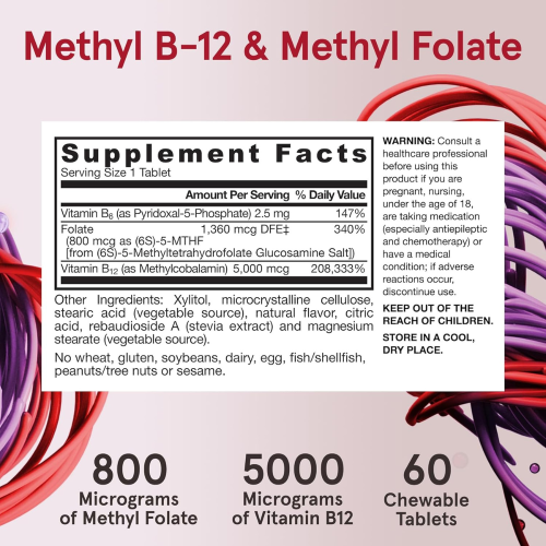 Jarrow Formulas Methyl B12 & Methyl Folate - 60 Chewable Tablets 1