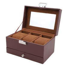 3-Slot-Uhrenbox aus braunem PU-Leder 17x11x10 cm