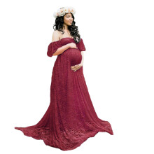 Breathable Lightweight Fabric Maternity Long Dress-Wine Red L