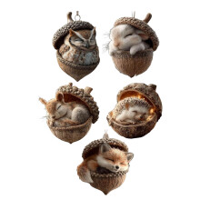 Pack of 5 Acrylic Forest Animal Acorn Ornaments for Christmas
