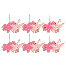 6Pcs Lightweight Alloy Enamel Floral Brooch - Pink Origami Crane Pin