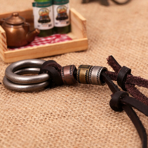 Vintage Doppelkreis-Lederhalskette Brown 2