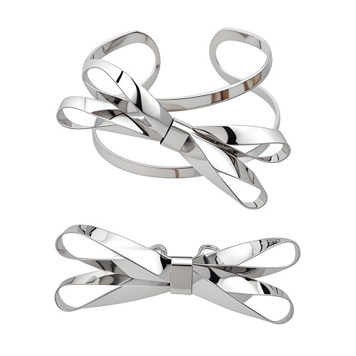 Stainless Steel Bowknot Ring And Bangle Set Elegant-Silver