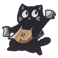 Lovely Black Puss Sipping Coffee Brooch Cute Alloy Badge Pin For