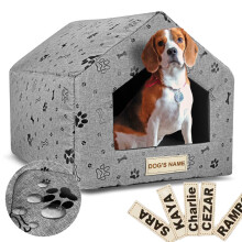 Personalisiertes Hundebett, Haus, 50x40 cm, H=38 cm, schwarze Pfoten