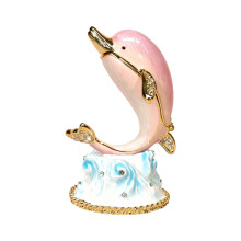 Boîte à bijoux vintage en forme de dauphin avec texture en-Rose