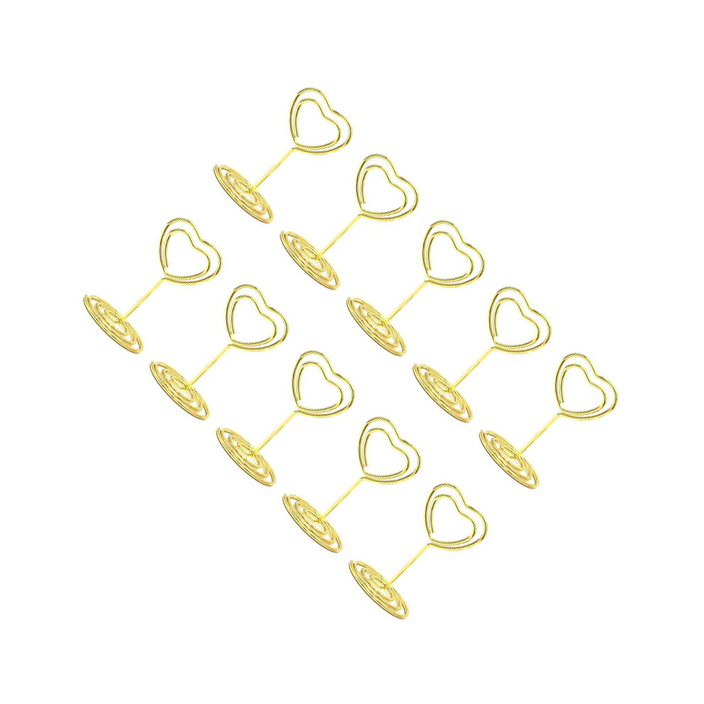 Set Of 10 Heart Shaped Table Card Holders Plated Desktop-Gold 7751001451164