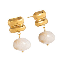 Elegant Resin And Stainless Steel Earrings-JDE0109029WT