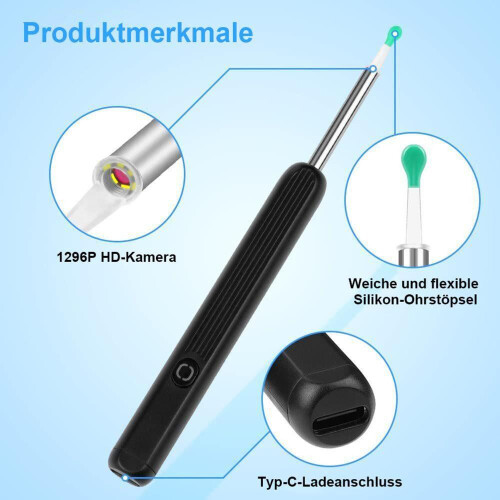 Kit de limpeza auricular sem fio com câmera e luz LED, compatível com dispositivos iOS e Android. 2