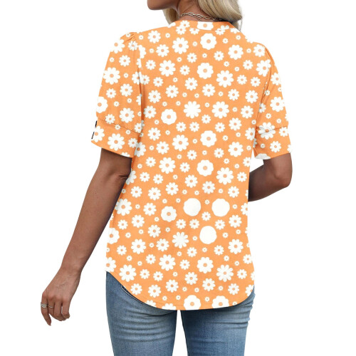 Women's  Short Sleeve Button-Down V-Neck Shirts rSets -Beige S 2
