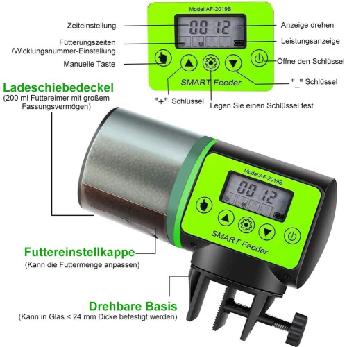 Fiskefôrautomat 200 ml for akvariefisk med digital timer 1