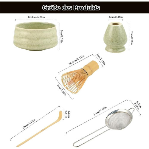 Σετ matcha 5 τεμαχίων από κεραμικό και μπαμπού – που περιλαμβάνει μπολ, σύρμα, 1