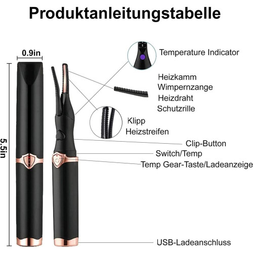 Verwarmde, elektrische wimperkruller, USB, 3 temperatuurinstellingen 2
