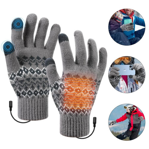 Beheizbare Handschuhe mit Schalter, 3-stufige Temperatureinstellung, grau 1