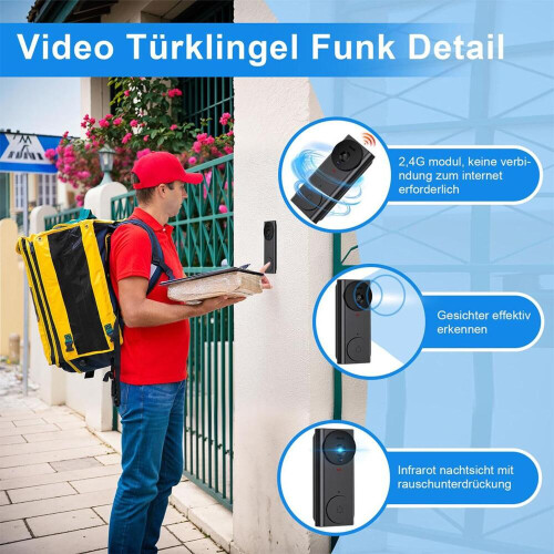 Campainha com câmera, campainha de vídeo à prova d'água 1080P, campainha sem fio com tela IPS de 4,3 polegadas e câmera, campainha Wi-F 2