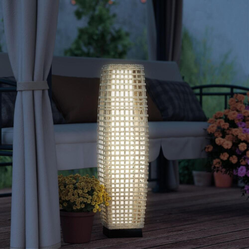 Luminária de chão solar, luminária solar de vime com sensor de luz, luz solar LED automática em estilo boho. 1