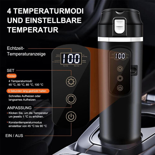 Ηλεκτρικός βραστήρας αυτοκινήτου, 12V/24V, κούπα ταξιδιού 500 ml για θέρμανση εν κ 1