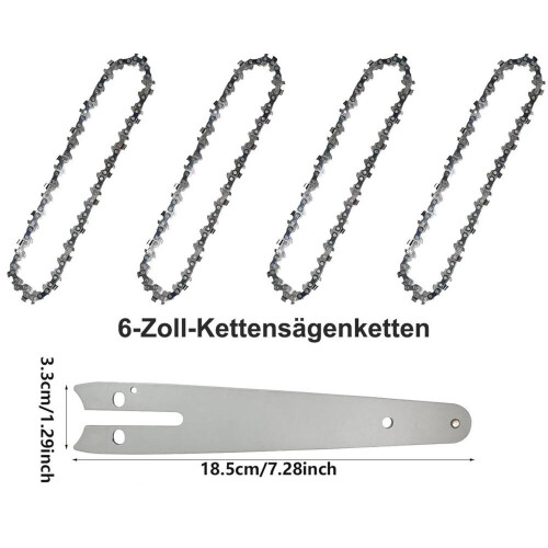 Conjunto de correntes para motosserras, 4 peças de 6 polegadas com 37 elos de tração, 1 barra guia de 6 polegadas, adequado para mini m 1