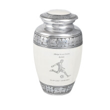 Cremation Urn for Human Ashes Pearl White Aluminium Memorial Funeral Urn with Football Custom Engraving