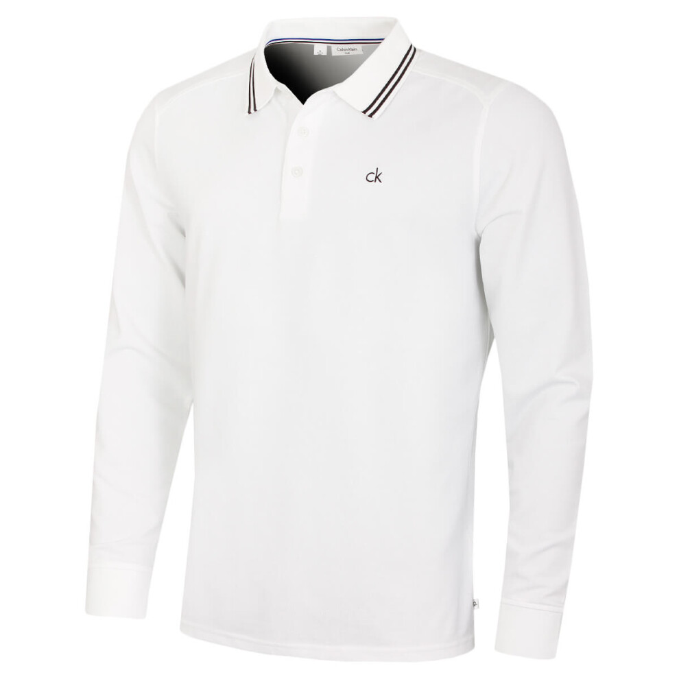 Calvin Klein (Xxxxxl, ) Mens Campus Long Sleeve Stretch Tipped Polo Shirt White