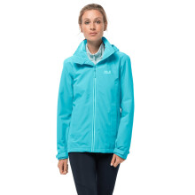 (S, Dark Aqua) Jack Wolfskin Womens Evandale Waterproof Hooded Lightweight Jacket