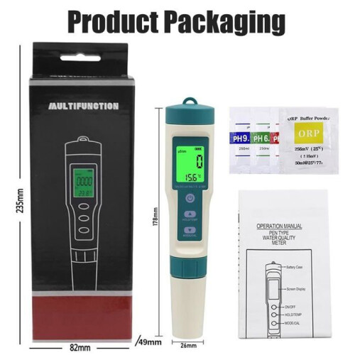 Electronic pH Meter, 8-in-1 pH TDS EC ORP Tester with Temperature and Salinity Measurement 1