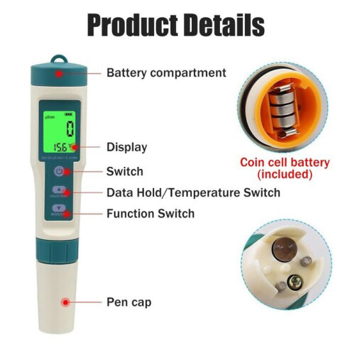 Electronic pH Meter, 8-in-1 pH TDS EC ORP Tester with Temperature and Salinity Measurement 2