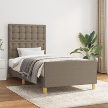 vidaXL sengestel med hovedgærde, taupe, 90x190 cm, betrukket med stof