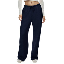 Women's wide-leg sweatpants with drawstring-Navy Blue XXL
