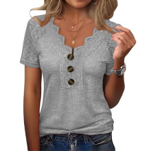 Women's short-sleeved round neck sporty short-length-Gray M