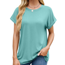 Women's Oversized Crew Neck Rolled Hem Short-Bean green XXL