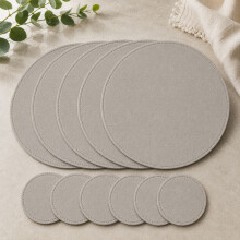 Grey Faux Leather Round Placemats and Coasters Set of 8