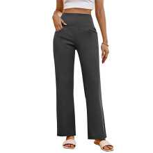 High Stretch Wide Leg Pants for Women Soft-Dark Grey XL