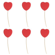 6Pcs Heart-Shaped Wooden Picks Copper Vase Stems Table Party Decor