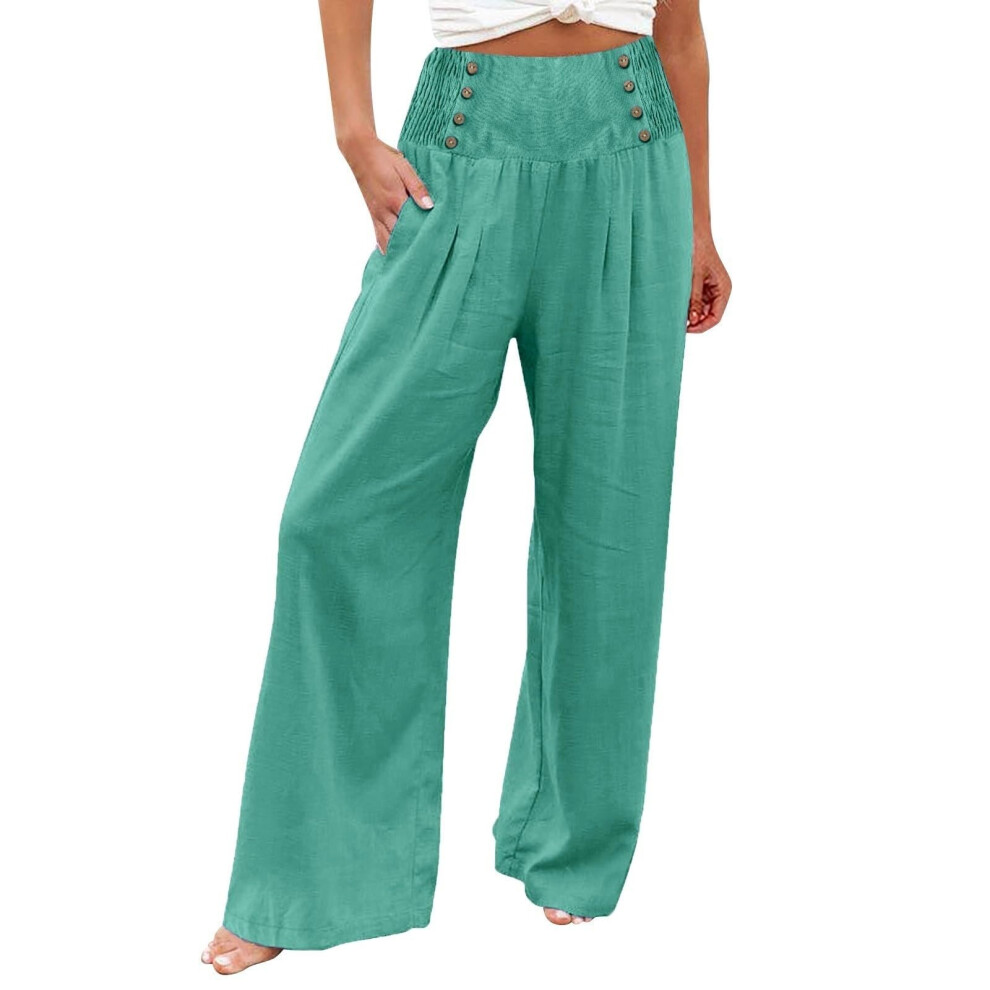 Women's linen wide-leg trousers, summer bohemian-Green XXL