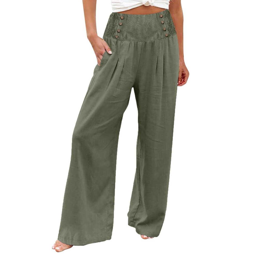 Women's linen wide-leg trousers, summer bohemian-Army Green L