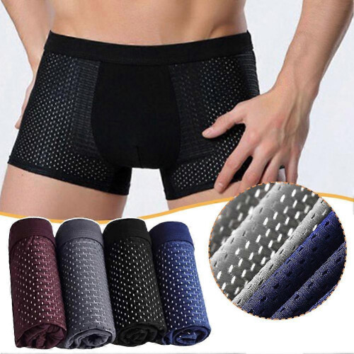 (2XL) 4x Bamboo Boxer Short Men Microfiber Boxer Briefs Underwear Compression Stretch 1