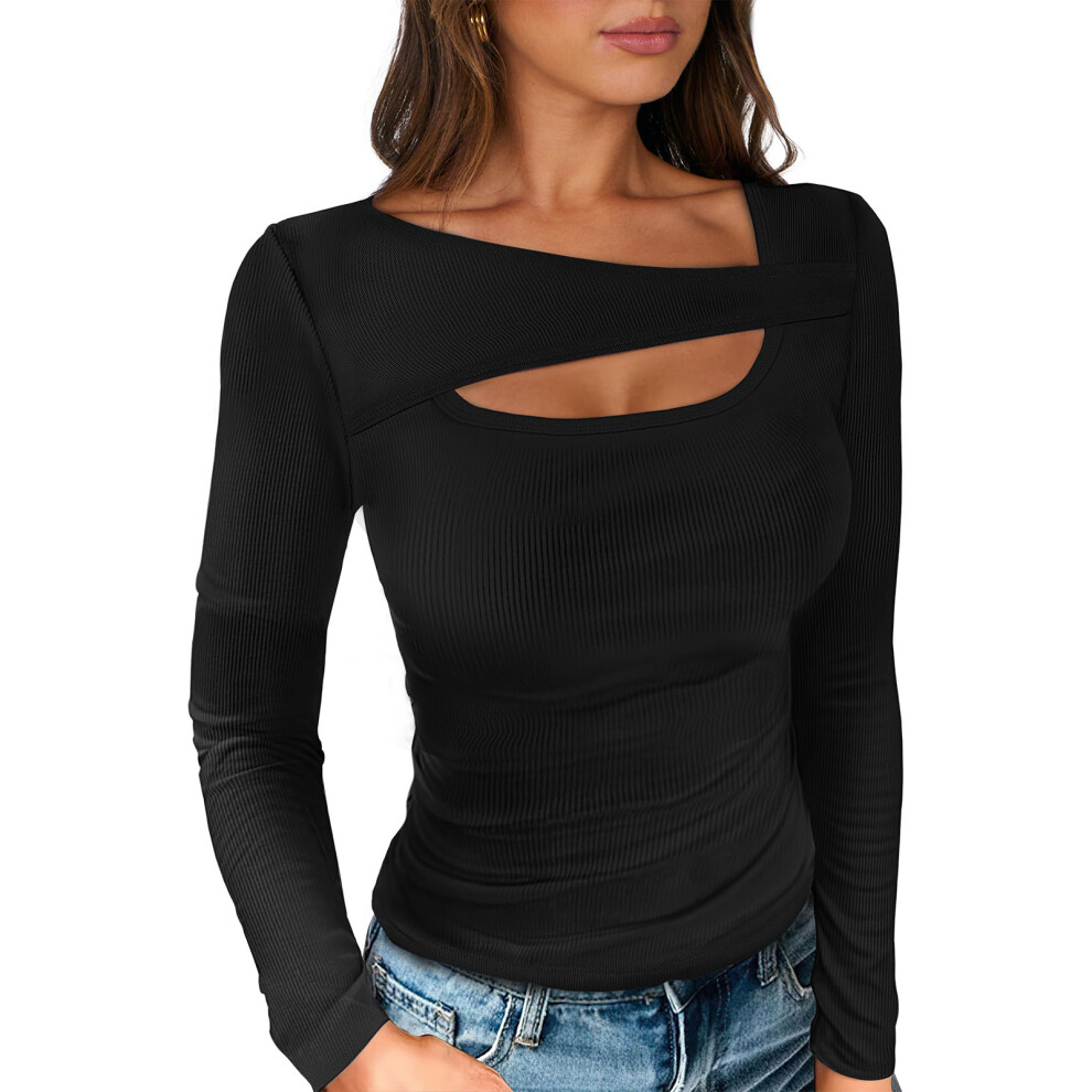 Women's openwork top, fashionable and sexy-Black XL