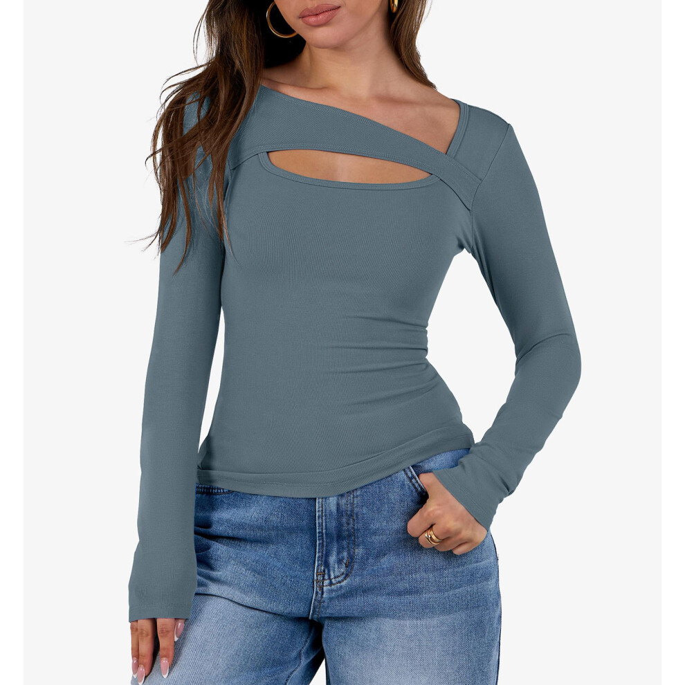 Women's openwork top, fashionable and sexy-Dark Green M
