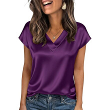 Women Business Casual Blouse Short Sleeve Satins-Purple XXL